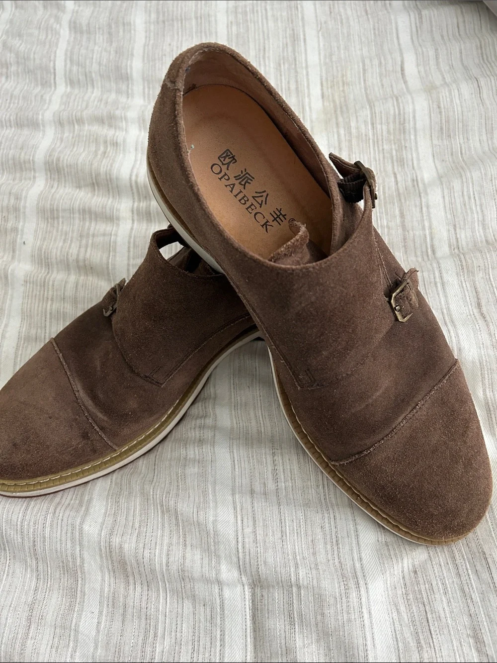 Opaibeck Brown Suede Double Monk Strap Men’s Shoes